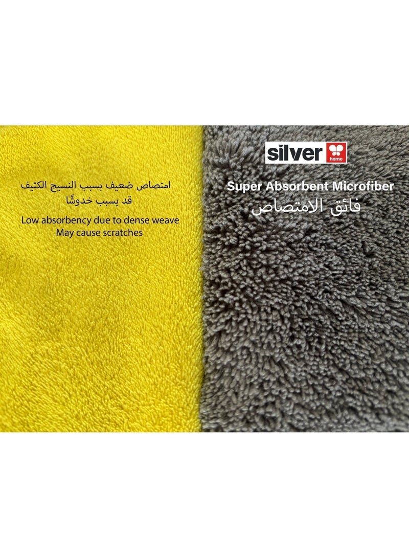 Silver Home NEW Professional Large 50x70 cm Super Absorbent Car Cleaning & Drying Towel | Ultra-Soft 100% Microfiber | Premium Streak-Free Finish | Reusable for Car, Glass, House Cleaning | Grey - Image 4